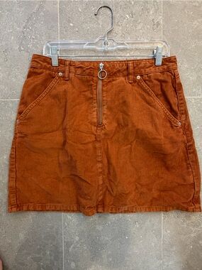 Topshop Rust Corduroy Mini Skirt with Front Zip